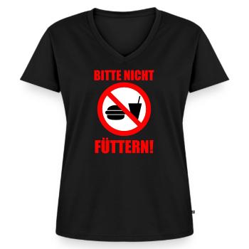 Bitte nicht füttern! - Frauen Premium Bio T-Shirt mit V-Ausschnitt - Schwarz - Vorne - AI Model Female 172 light (172cm)