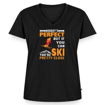 Perfect ski - ski, winter, gift - Women's Premium Organic V-neck T-shirt - black - Front - AI Model Female 172 light (172cm)