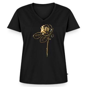 Rose in Gold - Frauen Premium Bio T-Shirt mit V-Ausschnitt - Schwarz - Vorne - AI Model Female 172 light (172cm)