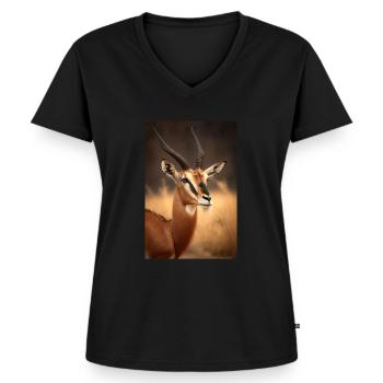 Gazelle safari Afrika tier - Frauen Premium Bio T-Shirt mit V-Ausschnitt - Schwarz - Vorne - AI Model Female 172 light (172cm)