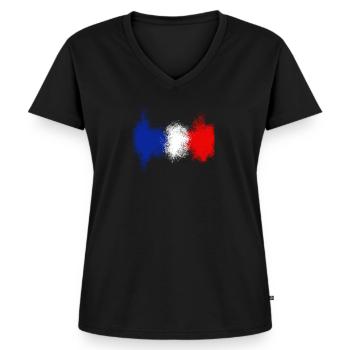 France bleu blanc rouge - T-shirt encolure en V Premium bio Femme - noir - Devant - AI Model Female 172 light (172cm)