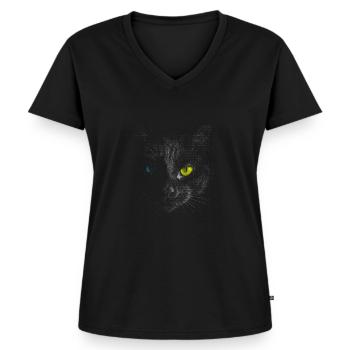 Schwarze Katze - Frauen Premium Bio T-Shirt mit V-Ausschnitt - Schwarz - Vorne - AI Model Female 172 light (172cm)