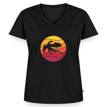 Drache Retro Style Vintage - Frauen Premium Bio T-Shirt mit V-Ausschnitt - Schwarz - Vorne - AI Model Female 172 light (172cm)