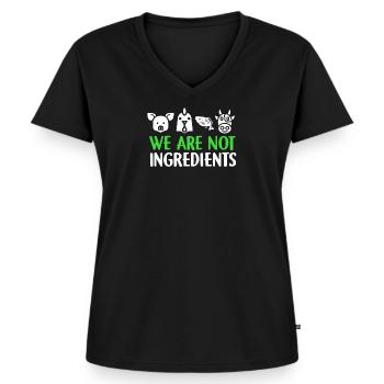 We Are Not Ingredients Veganer Vegetarier Geschenk - Frauen Premium Bio T-Shirt mit V-Ausschnitt - Schwarz - Vorne - AI Model Female 172 light (172cm)