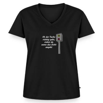 Blitzer weiss - Frauen Premium Bio T-Shirt mit V-Ausschnitt - Schwarz - Vorne - AI Model Female 172 light (172cm)