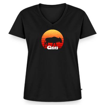 Wildebeest Gnu African Antelope Tshirt - T-shirt encolure en V Premium bio Femme - noir - Devant - AI Model Female 172 light (172cm)