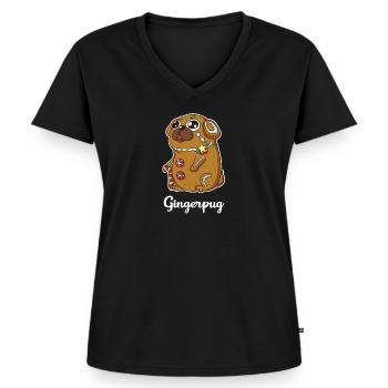 Mops Lebkuchen Weihnachten Lustiger Hund - Frauen Premium Bio T-Shirt mit V-Ausschnitt - Schwarz - Vorne - AI Model Female 172 light (172cm)