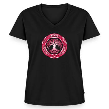 Yggdrasil Viking Monde Cendre - T-shirt encolure en V Premium bio Femme - noir - Devant - AI Model Female 172 light (172cm)