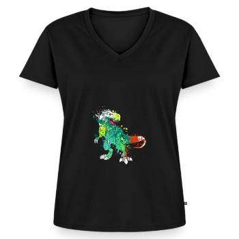 Éclaboussure Dinosaure Tyrannosaurus rex T-rex - T-shirt encolure en V Premium bio Femme - noir - Devant - AI Model Female 172 light (172cm)