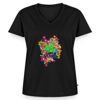 POWER FLOWER - Frauen Premium Bio T-Shirt mit V-Ausschnitt - Schwarz - Vorne - AI Model Female 172 light (172cm)