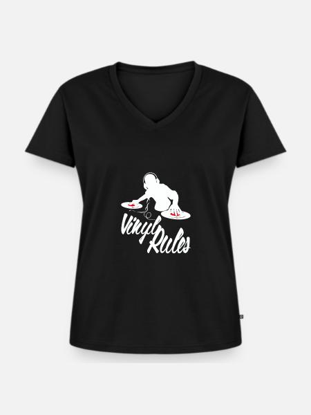 Vinyl Deejay - Frauen Premium Bio T-Shirt mit V-Ausschnitt - Schwarz