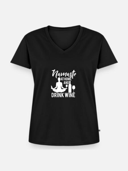 Namaste Yoga Wein - Frauen Premium Bio T-Shirt mit V-Ausschnitt - Schwarz