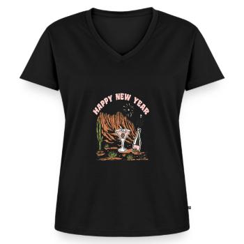 Happy New Year New Year's Eve New Year Christmas - Women's Premium Organic V-neck T-shirt - black - Front - AI Model Female 172 light (172cm)