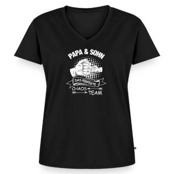 Papa und Sohn, Perfekte Chaos Team - Frauen Premium Bio T-Shirt mit V-Ausschnitt - Schwarz - Vorne - AI Model Female 172 light (172cm)