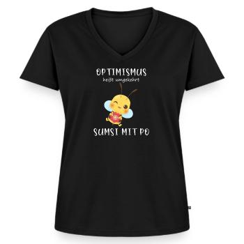 Biene Optimismus Sumsi mit Po - Frauen Premium Bio T-Shirt mit V-Ausschnitt - Schwarz - Vorne - AI Model Female 172 light (172cm)