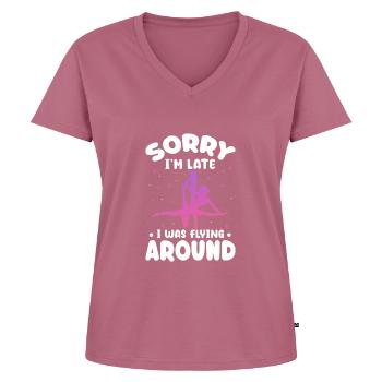 sorry Im late I was flying around Design - Women's Premium Organic V-neck T-shirt - mauve - Front - AI Model Female 172 dark (172cm)
