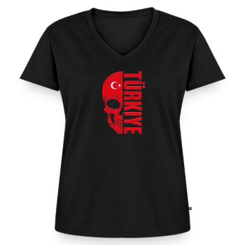 Türkei Flagge Totenkopf Turkiye Skull - Frauen Premium Bio T-Shirt mit V-Ausschnitt - Schwarz - Vorne - AI Model Female 172 light (172cm)