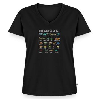 Jungs Dinosaurier Alphabet mit Dino Arten Kinder - Frauen Premium Bio T-Shirt mit V-Ausschnitt - Schwarz - Vorne - AI Model Female 172 light (172cm)