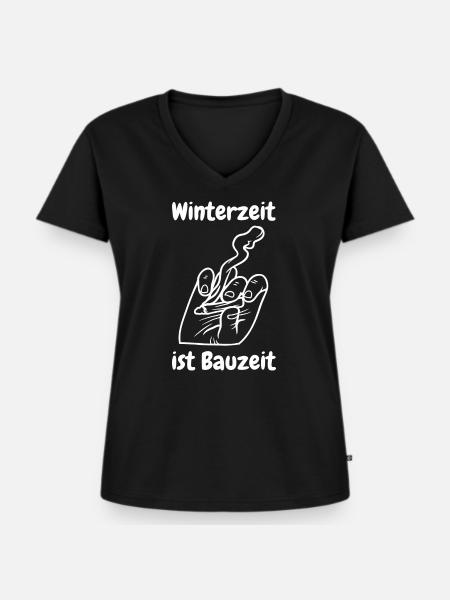 Winterzeit ist Bauzeit - Frauen Premium Bio T-Shirt mit V-Ausschnitt - Schwarz