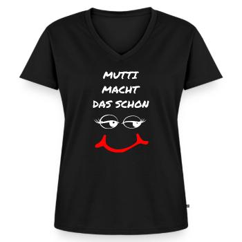 MUTTI MACHT DAS SCHON - Frauen Premium Bio T-Shirt mit V-Ausschnitt - Schwarz - Vorne - AI Model Female 172 light (172cm)