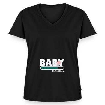 Babybelastning - Graviditet - Ekologisk premium-T-shirt med V-ringning dam - svart - Fram - AI Model Female 172 light (172cm)