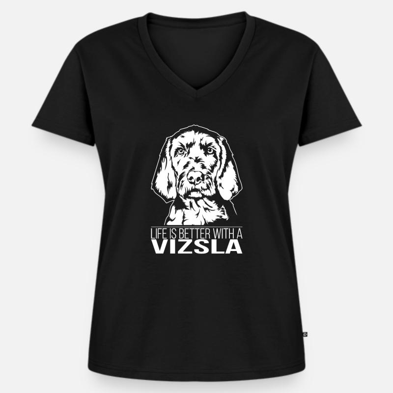 Drahthaar Vizsla life is better Hunde Wilsigns - Frauen Premium Bio T-Shirt mit V-Ausschnitt - Schwarz