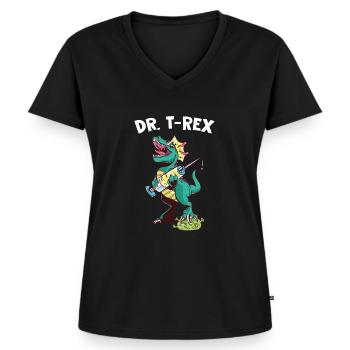 Dr. T-Rex dinosaure vaccination Superspreader - T-shirt encolure en V Premium bio Femme - noir - Devant - AI Model Female 172 light (172cm)