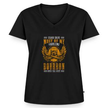 Cigarette nerveuse - T-shirt encolure en V Premium bio Femme - noir - Devant - AI Model Female 172 light (172cm)