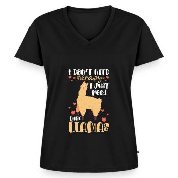 Lama Ferme Animal Doux - T-shirt encolure en V Premium bio Femme - noir - Devant - AI Model Female 172 light (172cm)