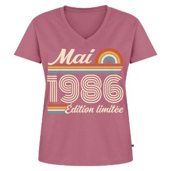 Mai 1986 - T-shirt encolure en V Premium bio Femme - mauve - Devant - AI Model Female 172 dark (172cm)