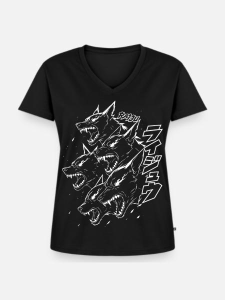 Dämonen Wolfsrudel Donner Monster - Frauen Premium Bio T-Shirt mit V-Ausschnitt - Schwarz