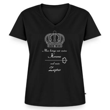 Man bringe mir meine Krone und mein Zepter - Frauen Premium Bio T-Shirt mit V-Ausschnitt - Schwarz - Vorne - AI Model Female 172 light (172cm)