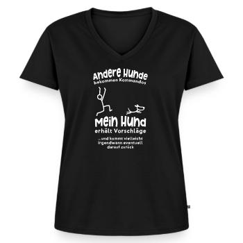 Hunde Kommandos Hundeerziehung Herrchen Frauchen - Frauen Premium Bio T-Shirt mit V-Ausschnitt - Schwarz - Vorne - AI Model Female 172 light (172cm)