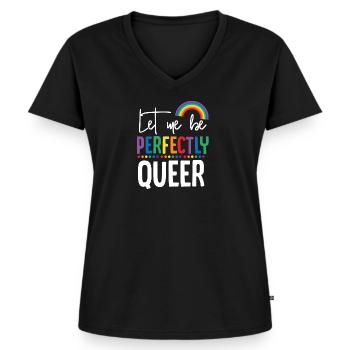 Lesbisch Lesbe Regenbogen - Frauen Premium Bio T-Shirt mit V-Ausschnitt - Schwarz - Vorne - AI Model Female 172 light (172cm)