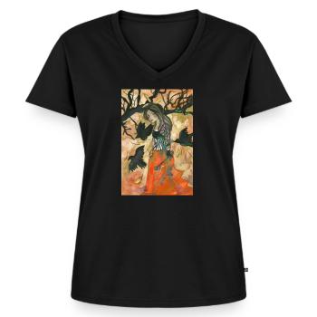 Rabe Hexe Herbst Palette - Frauen Premium Bio T-Shirt mit V-Ausschnitt - Schwarz - Vorne - AI Model Female 172 light (172cm)