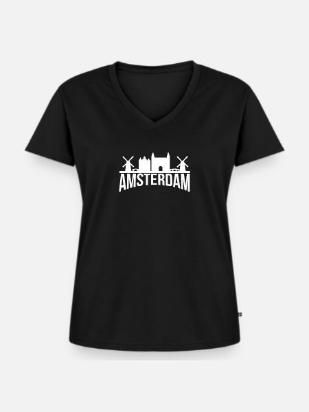 Amsterdam Skyline - Frauen Premium Bio T-Shirt mit V-Ausschnitt - Schwarz