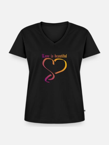 love is beautiful - Frauen Premium Bio T-Shirt mit V-Ausschnitt - Schwarz