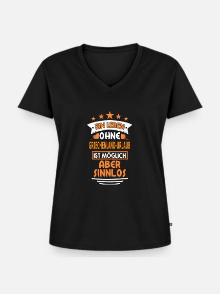 GRIECHENLAND-URLAUB - Frauen Premium Bio T-Shirt mit V-Ausschnitt - Schwarz
