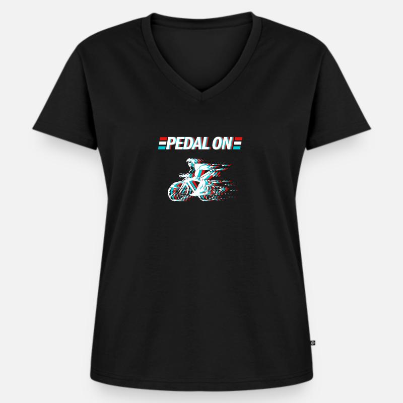 Sei ein Biker - Pedal On - Frauen Premium Bio T-Shirt mit V-Ausschnitt - Schwarz