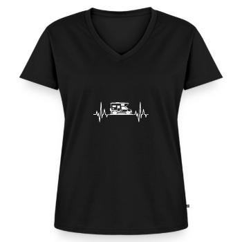 Camping Herzschlag Camper Ekg Wohnmobil - Frauen Premium Bio T-Shirt mit V-Ausschnitt - Schwarz - Vorne - AI Model Female 172 light (172cm)