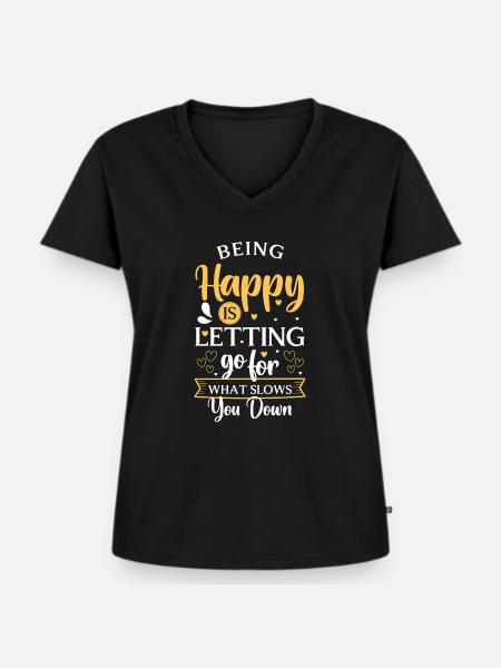 Glück Motivation Lebensenergie - Frauen Premium Bio T-Shirt mit V-Ausschnitt - Schwarz