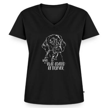 Loved by a Flat Coated Retriever Hundespruch Hunde - Frauen Premium Bio T-Shirt mit V-Ausschnitt - Schwarz - Vorne - AI Model Female 172 light (172cm)