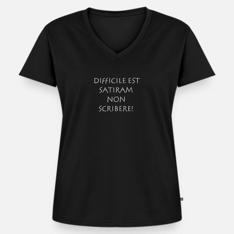 Difficile est satiram non scribere - Frauen Premium Bio T-Shirt mit V-Ausschnitt - Schwarz