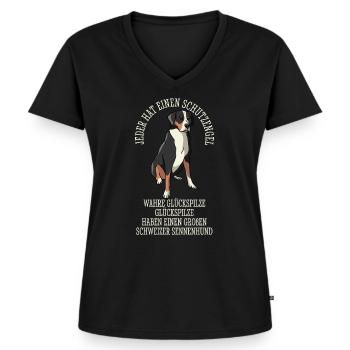Schweizer Sennenhund Großer Schutzengel - Frauen Premium Bio T-Shirt mit V-Ausschnitt - Schwarz - Vorne - AI Model Female 172 light (172cm)