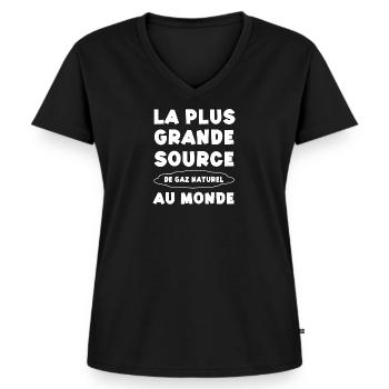 La plus grande zone de gaz naturel au monde drôle - T-shirt encolure en V Premium bio Femme - noir - Devant - AI Model Female 172 light (172cm)