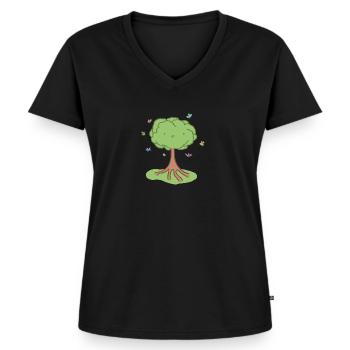 Arbre mignon - T-shirt encolure en V Premium bio Femme - noir - Devant - AI Model Female 172 light (172cm)
