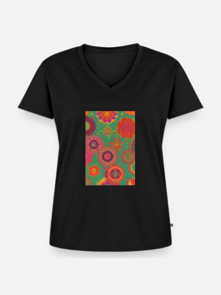 Retro Muster - Frauen Premium Bio T-Shirt mit V-Ausschnitt - Schwarz
