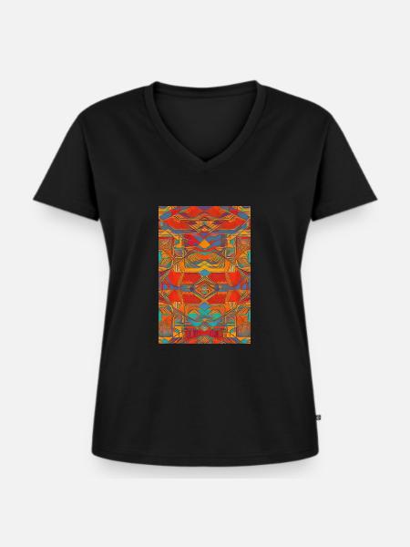Retro Muster - Frauen Premium Bio T-Shirt mit V-Ausschnitt - Schwarz