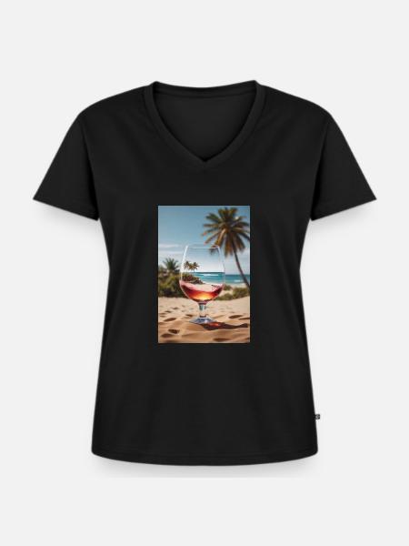 Strand Weinglas - Frauen Premium Bio T-Shirt mit V-Ausschnitt - Schwarz