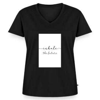 Atmen Sie die Zukunft ein - Frauen Premium Bio T-Shirt mit V-Ausschnitt - Schwarz - Vorne - AI Model Female 172 light (172cm)